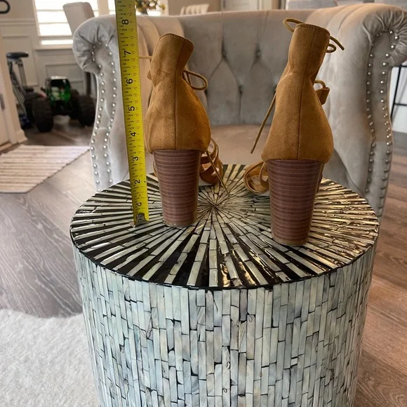 Camel and gold lace up block heels - Picture 3 of 7